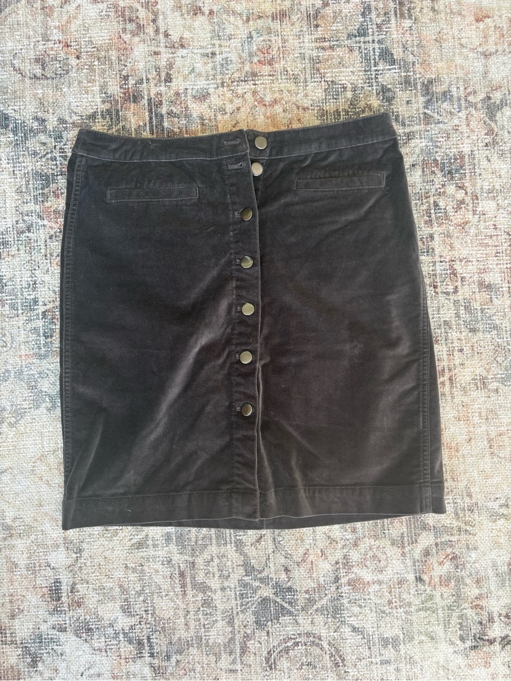 Garnet Hill Classic Button-Front Velvet Skirt